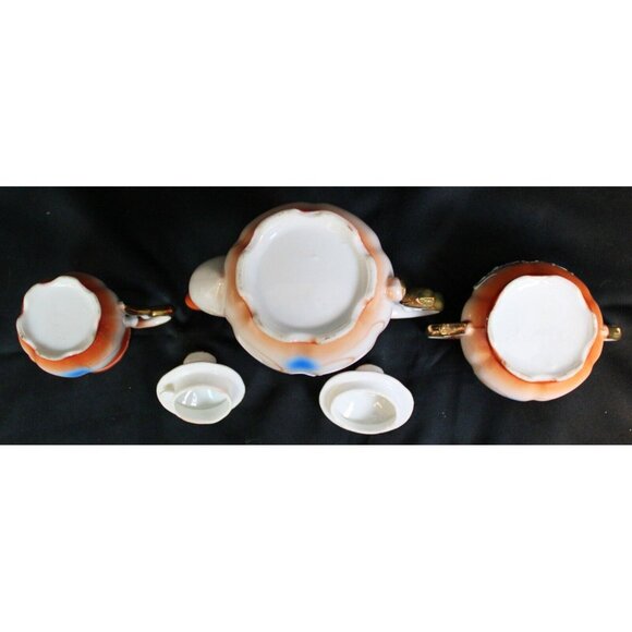 5 Pc Orange Moriage Dragonware Tea Set Teapot Sugar Bowl Creamer Pitcher Japan - Picture 10 of 11
